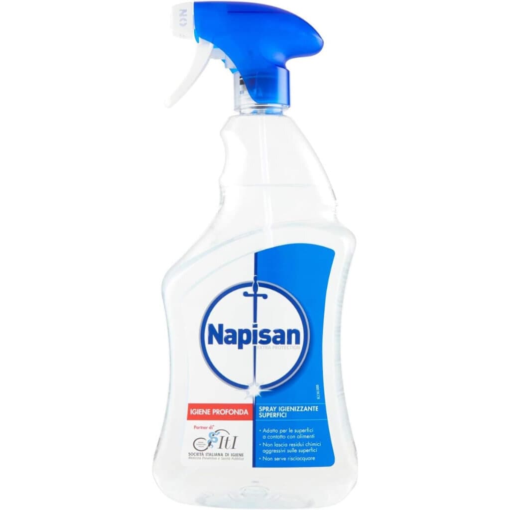 Napisan Spray Disinfettante Superfici Classico – Спрей хигиенизатор за повърхности – Предна част на опаковката.