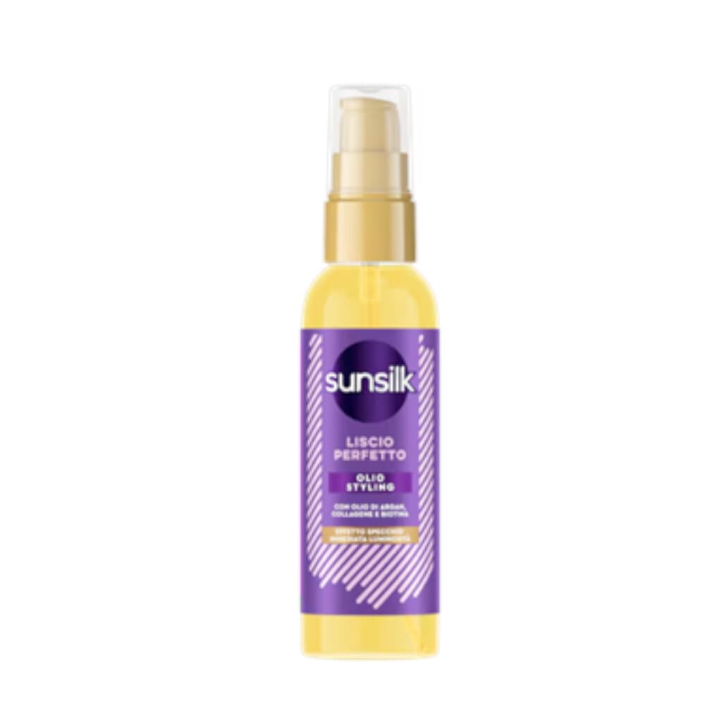 "Sunsilk Olio Styling Liscio Perfetto 75 ml – Предна страна на опаковката, показваща лекия продукт за коса с ефект огледален блясък."
