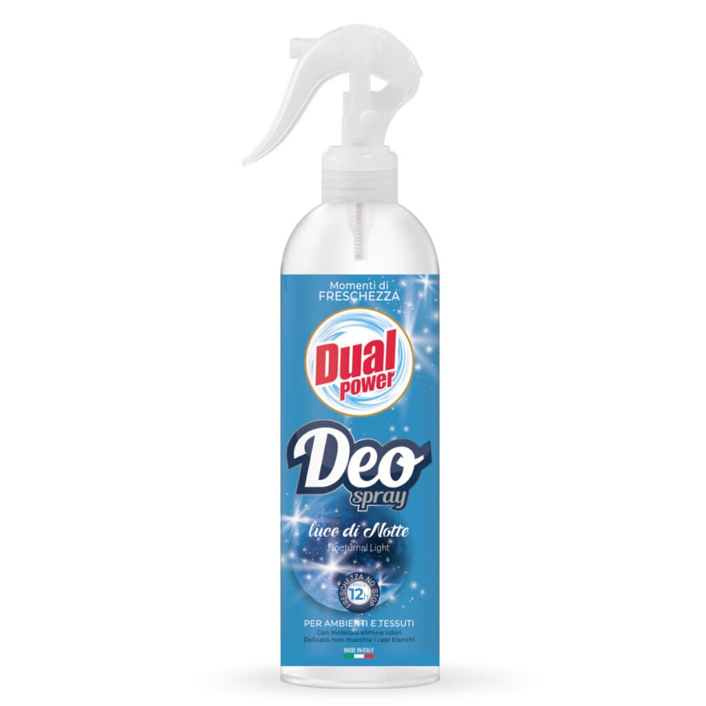 Dual Power Deo Spray - Luce di Notte – Освежител за въздух и тъкани – Предна част на опаковката.