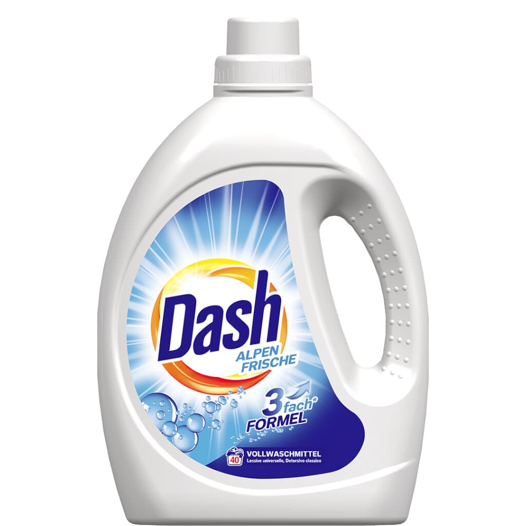 Опаковка на Dash Alpen Frische Flüssig Colorwaschmittel.