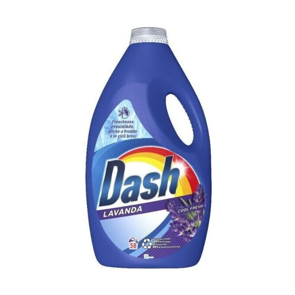 Течен перилен препарат Dash Lavanda – 58 пранета – Предна част на опаковката.