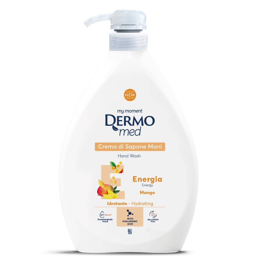 Dermomed Energia al Mango – Хидратиращ крем-сапун за ръце в стилна опаковка.