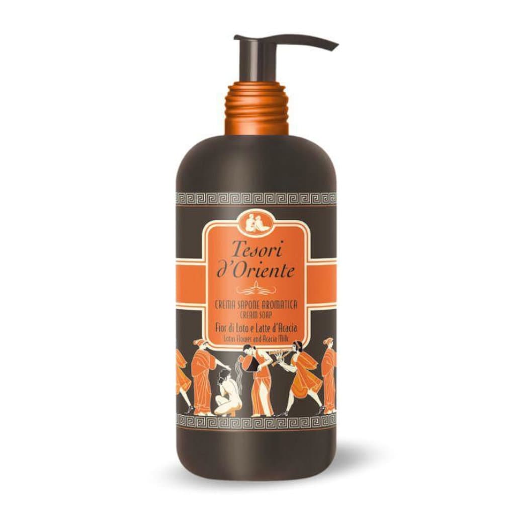 Tesori d'Oriente Fior di Loto Liquid Soap в елегантна опаковка, течен сапун с аромат на лотосов цвят.