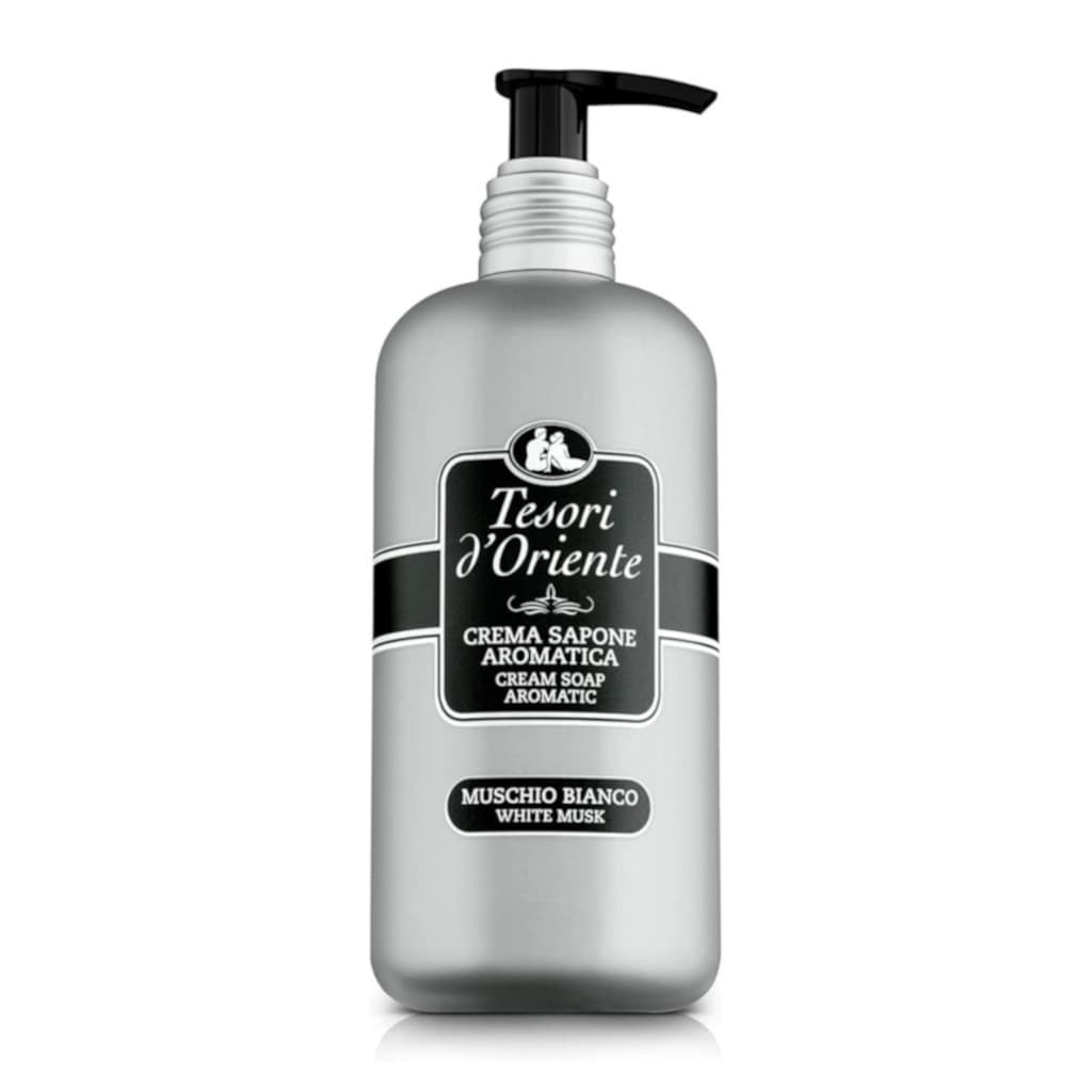 Tesori d'Oriente Muschio Bianco Liquid Soap в елегантна опаковка, течен сапун с аромат на бял мускус.