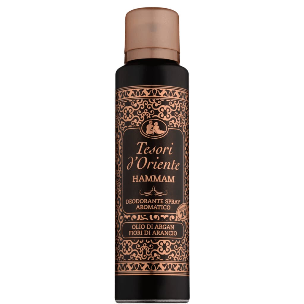 Опаковка и преден изглед на Tesori D'Oriente Aromatic Deodorant Hammam - 150 ml | Ароматен дезодорант с аромат на хамам