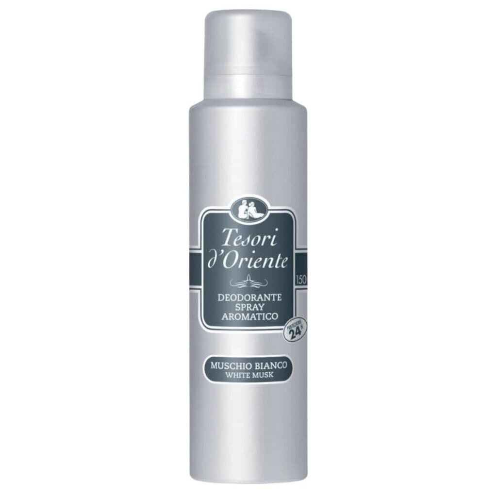 Опаковка и преден изглед на Tesori D'Oriente Aromatic Deodorant White Musk - 150 ml | Ароматен дезодорант с бял мускус
