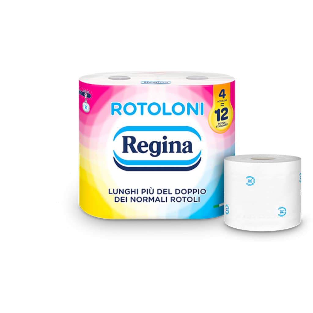 Опаковка Rotoloni Regina – дълги ролки, изработени от 100% чиста целулоза.