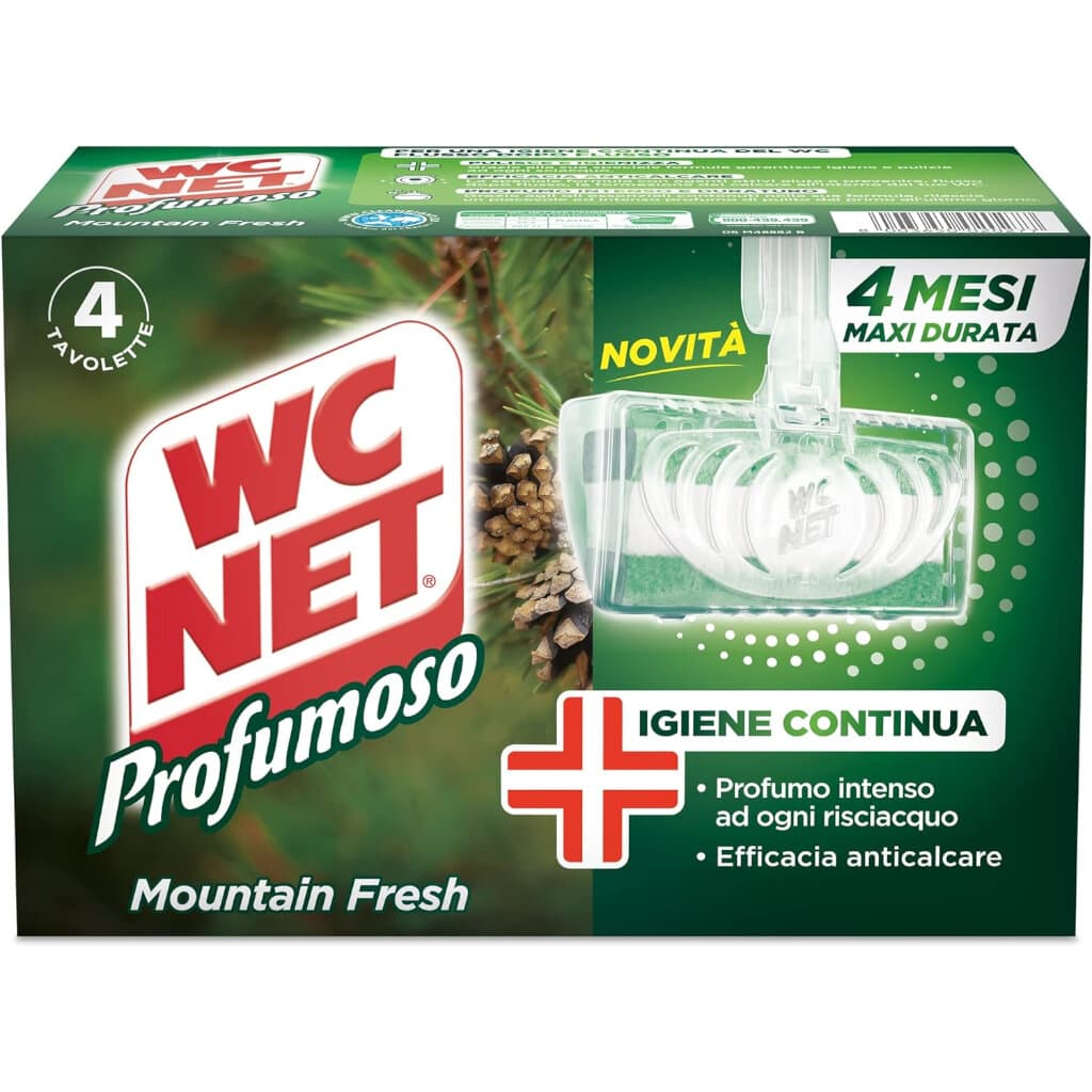 WC Net Таволета Profumoso Mountain Fresh вашата тоалетна ще остане чиста, хигиенизирана и приятно ароматизирана за дълго време.