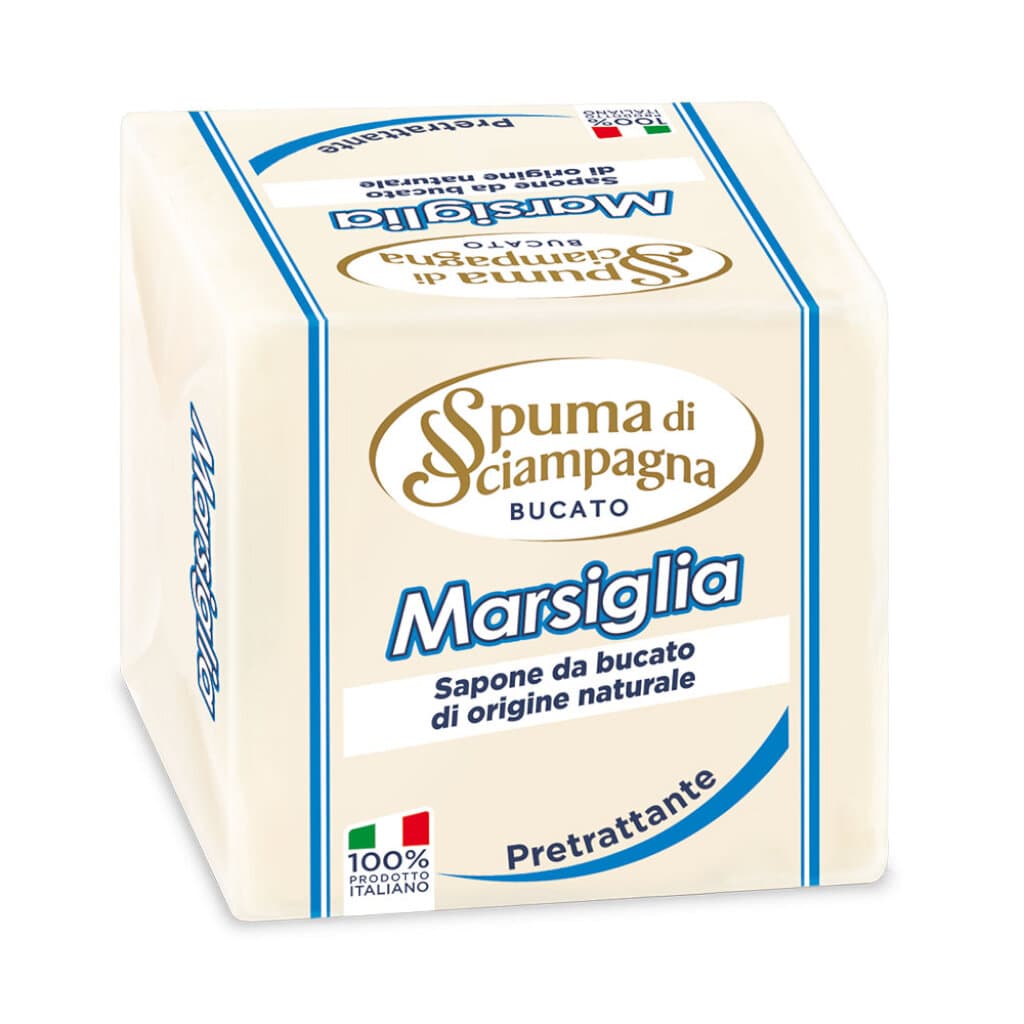 Опаковка на Spuma di Sciampagna Sapone за пране с традиционна марсилска формула (250 г).