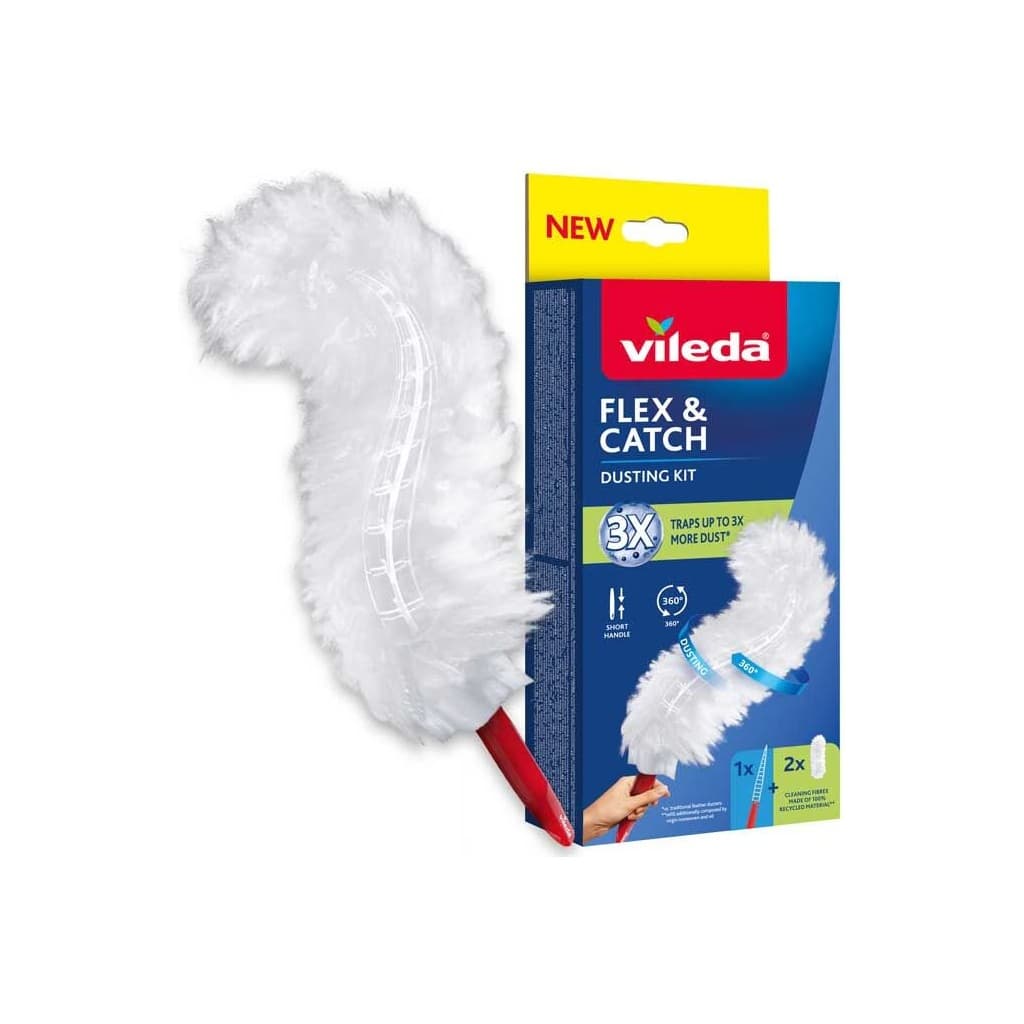 Vileda Flex & Catch гъвкава метличка за прах с къса дръжка и две резервни глави