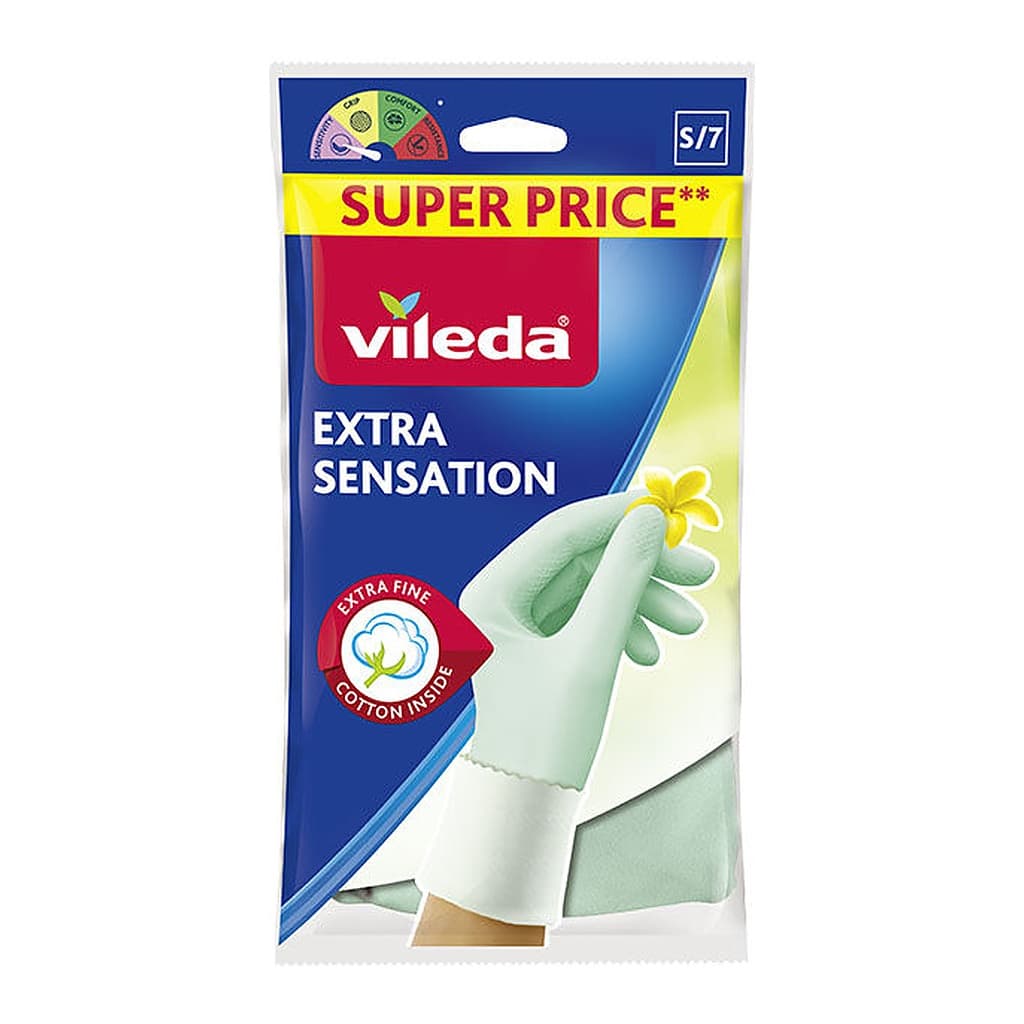 Vileda Extra Sensation Тънки Латексови Ръкавици S размер