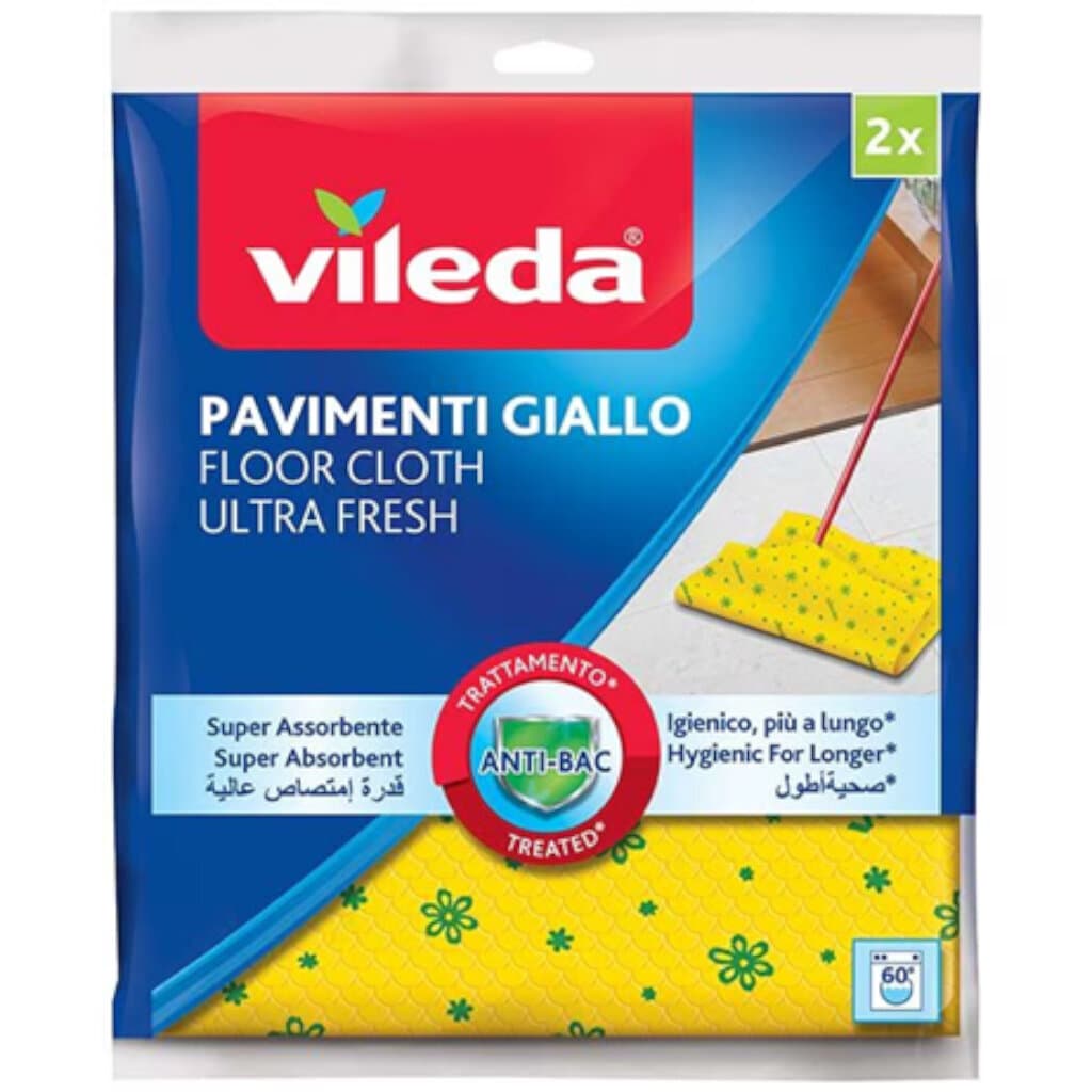 "Vileda Panno Pavimenti Giallo Microforato +30% Microfibra – Опаковка, предна страна