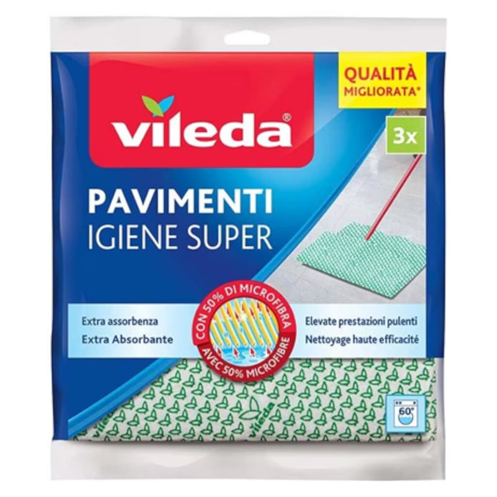 Vileda Panno Pavimenti IgieneSuper +30% Microfibra – Опаковка, предна страна