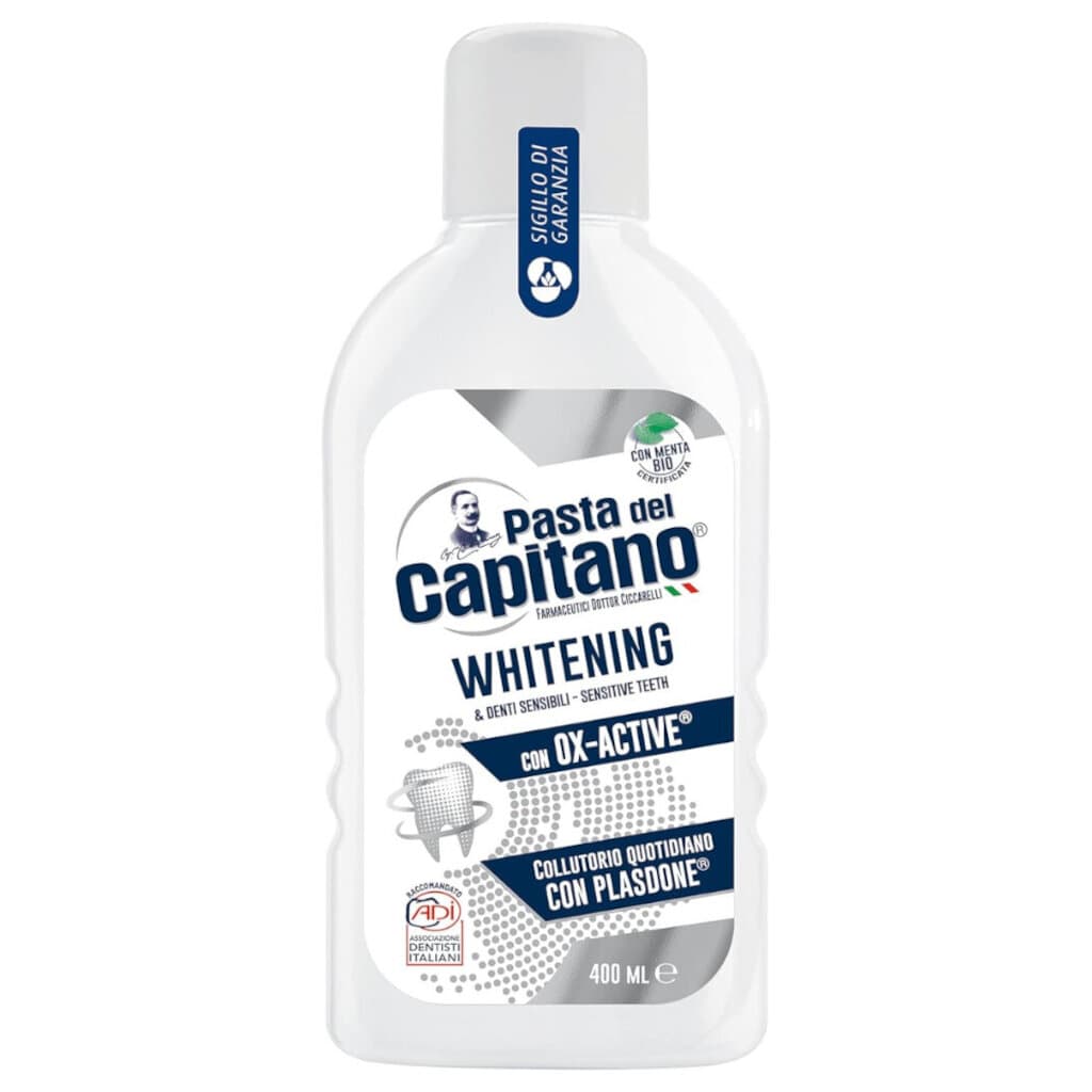Вода за уста Pasta del Capitano Whitening с OX-Active – 400 мл – Предна част на опаковката.